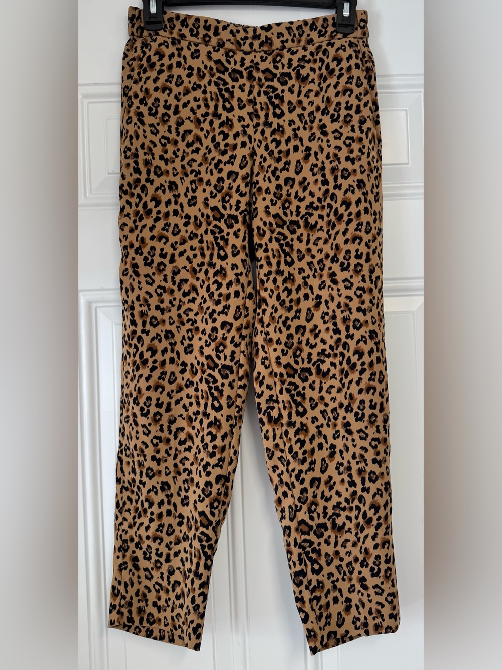 J. Crew Leopard-Print Ankle Jamie Pants in Tan and Black Pull on Elastic Waist